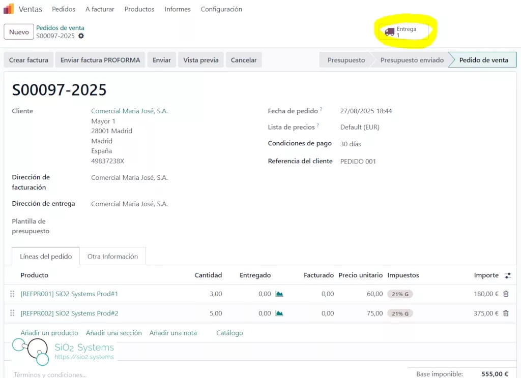 Odoo: pantallazo de ventas 1