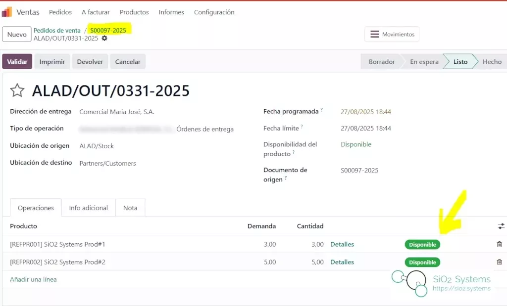 Odoo: pantallazo de ventas 2