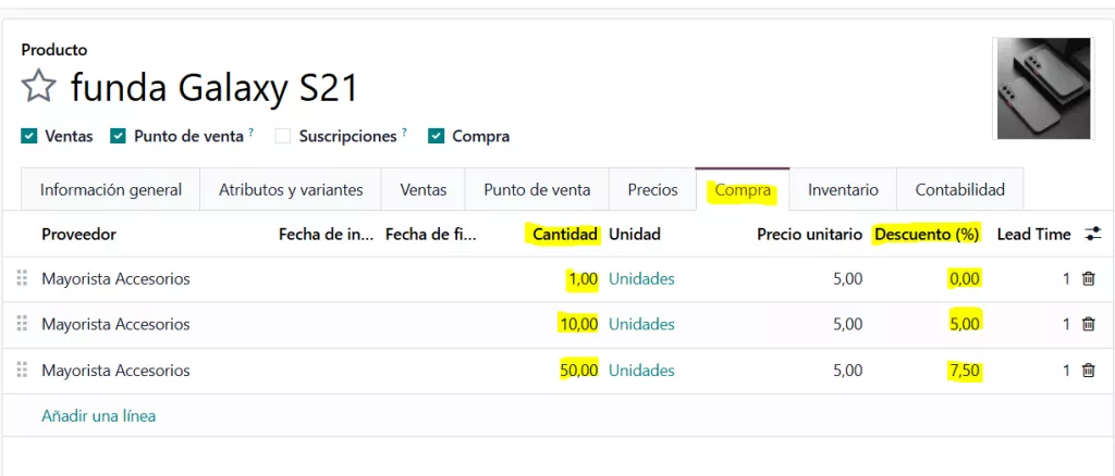 Odoo - Listas de precios de proveedor 00