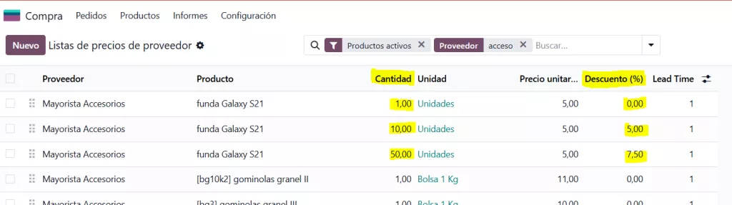 Odoo - Listas de precios de proveedor 01