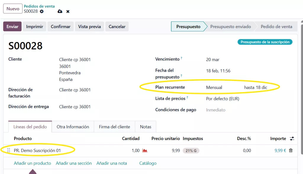 Pedido de producto de suscripción - 1